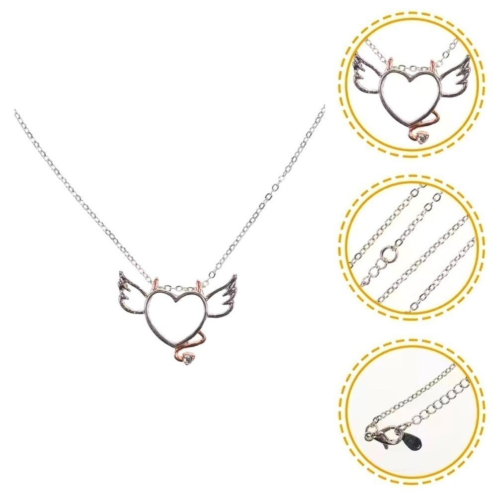 14K White Gold & Rose Gold Two-Tone Angel Wings & Devil Horns Heart Necklace